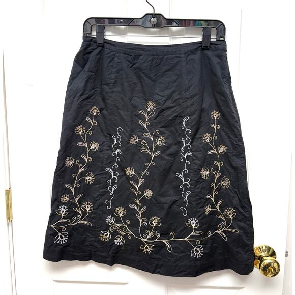Willi Smith Black A Line Skirt Tan Embroidery, Cotton, Lined, Women's Size 4 - Picture 2 of 4